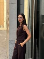 Костюм жилет с клапанами брюки палаццо