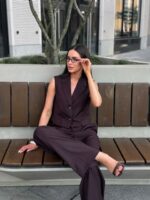 Костюм жилет с клапанами брюки палаццо