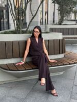 Костюм жилет с клапанами брюки палаццо